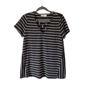 Gilli Soft Striped Shirt Womens Medium Black White Short Sleeve Top Casual